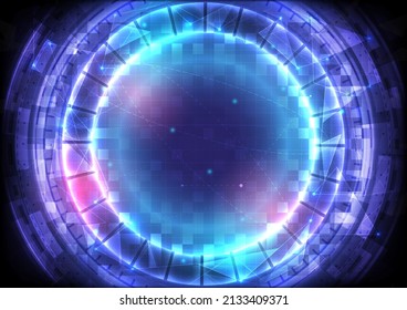 Futuristic Sci-Fi glowing HUD circle. Abstract hi-tech background. Hologram of head-up display interface. Time machine technology for web, placeholder and landing page. Teleport gate