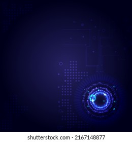 Futuristic Sci-Fi glowing HUD circle element. Abstract hi-tech background. Hologram of head-up display interface. Virtual reality technology. Digital circuit board
