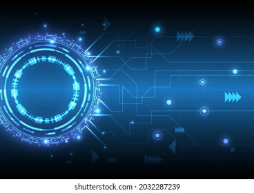 Elemento HUD brillante de ciencia ficción futurista, ingeniero de datos y tablero de circuitos. Resumen del fondo de partículas de alta tecnología. Interfaz de visualización de holograma y cabezal. Tecnología de realidad virtual de conexión
