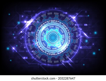 Futuristic Sci-Fi glowing HUD element, particle of engineering and circuit board. Abstract hi-tech particle background. Hologram and head-up display interface. Virtual reality technology innovation