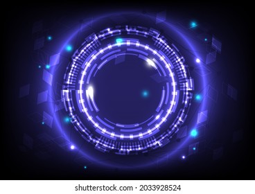 Futuristic Sci-Fi glowing HUD element and particle engineering. Abstract hi-tech particle background. Computer 3d of circular data. Virtual reality technology connection