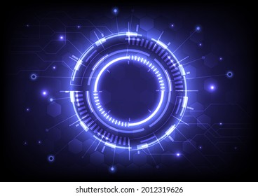 Futuristic Sci-Fi glowing HUD user. Digital infographic frame. Abstract hologram hi-tech background. Virtual reality technology connection of electric. Circle interface. Web data connection