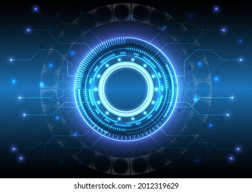 Futuristic Sci-Fi glowing HUD user. Digital infographic frame. Abstract hologram hi-tech background. Virtual reality technology connection of electric. Circle interface of data connection