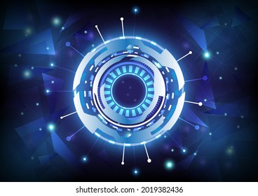 Futuristic Sci-Fi glowing HUD user. Data engineer particle. Digital infographic interface. Abstract hologram hi-tech background. Virtual reality technology holographic