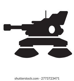 Futuristic Sci-Fi Hover Tank Silhouette Vector Icon with Plasma Cannon for Gaming Concept Art and Advanced Military Technology Graphic Design