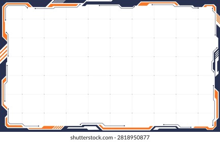 Futuristic Sci-Fi HUD Border Frame Overlay with Orange and Navy Blue Cyberpunk Technology Tech Geometric Grid Gridline Pattern Elements Background