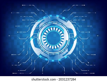 Futuristisches Sci-Fi HUD Element. Abstrakter High-Tech-Hintergrund. Stromkreise der Head-up-Display-Schnittstelle. Innovationsbildschirm für virtuelle Realität Zirkel- und Partikelhologramm