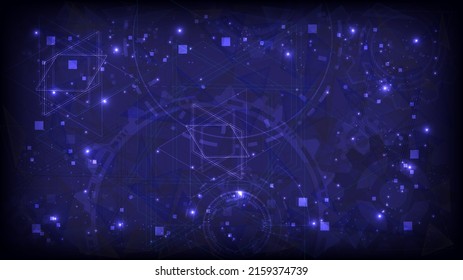 Futuristic Sci-Fi of HUD element. Abstract hi-tech background. Gear of head-up display interface. Virtual reality technology innovation screen. Glowing glitch and pixels neon effect. Geometric polygon