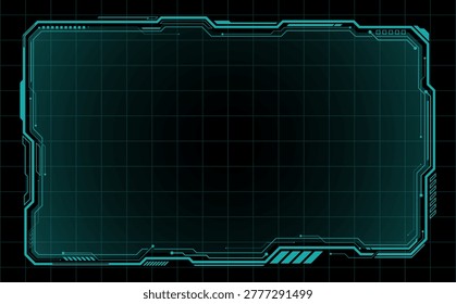 Futuristic Sci-Fi HUD Interface Frame with Cyan Neon Glowing Borders and Grid Background on Dark Theme