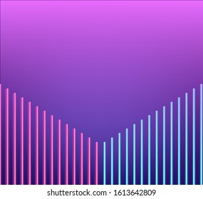 Futuristic Sci-Fi Modern Empty Stage Reflective Concrete Room With Purple And Blue Glowing Neon Tubes Shape Empty Space Wallpaper Background 3D Rendering Illustration
