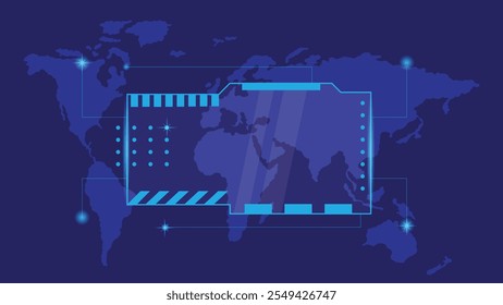 Marco de Tecnología futurista de ciencia ficción y mapa mundial. Arte vectorial de marco de fondo de tema de Ciencia