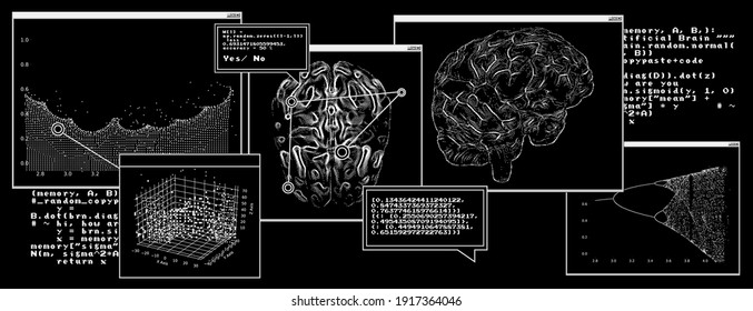 Futuristic sci-fi user interface with research data, Magnetic resonance imaging of the Human brain. HUD UI with callout bar labels, information boxes, digital data charts.