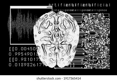 Futuristic sci-fi user interface with research data, Magnetic resonance imaging of the Human brain. HUD UI with callout bar labels, information boxes, digital data charts.