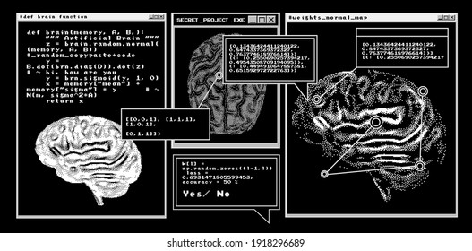 Futuristic sci-fi user interface with research data, Magnetic resonance imaging of the Human brain. HUD UI with callout bar labels, information boxes, digital data charts.