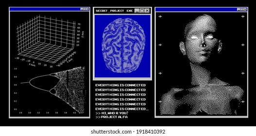 Futurista interfaz de usuario de ciencia ficción con datos de investigación, imágenes de resonancia magnética del cerebro humano. UI HUD con etiquetas de barra de llamadas, cuadros de información, gráficos de datos digitales.