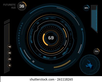 Futuristic sci-fi virtual touch user interface HUD elements