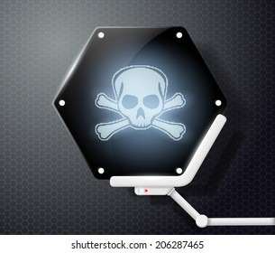Futuristic screen with skull and crossbones