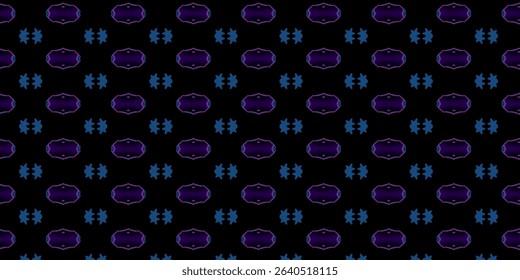 Futuristic Seamless Pattern with Neon Purple Frames and Blue Accents