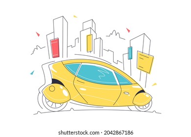 Futuristic self driving smart car vector illustration. Driverless vehicle linear. Transport of future, intelligent control system concept
