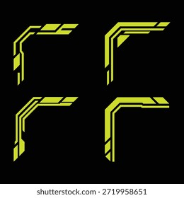 Un conjunto futurista de Elementos de interfaz de marco de esquina HUD con líneas angulares abstractas y Formas geométricas segmentadas. Diseñado para interfaces de usuario de ciencia ficción, paneles de tecnología, juegos, superposiciones y proyectos de diseño de interfaz de usuario o HUD futuristas.