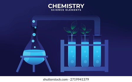 Conjunto futurista de frascos de vidrio aislado o botellas que contienen líquidos brillantes para experimentos químicos. Tubos de ensayo para laboratorios químicos o científicos, para mediciones en medicina, farmacia