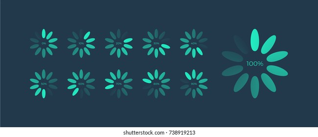 Futuristic set loading icons. Download progress, web design template, interface upload. 