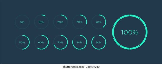 Futuristic set loading icons. Download progress, web design template, interface upload. 