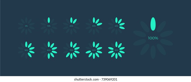 Futuristic set loading icons. Download progress, web design template, interface upload. 
