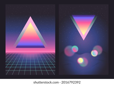 Futuristic set. Retrowave, synthwave, rave, vapor wave, c