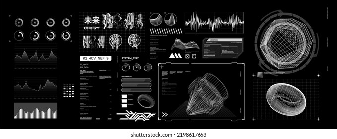 futuristic shape element HUD, GUI, Science fiction, cyberpunk, retrofuturism, concept, vaporwave abstract element 