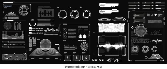 futuristic shape element HUD, GUI, Science fiction, cyberpunk, retrofuturism, concept, vaporwave abstract element 