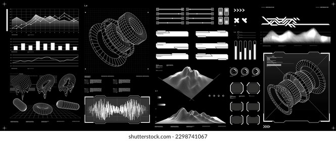 futuristic shape element HUD, GUI, Science fiction, cyberpunk, retrofuturism, concept, vaporwave abstract element	
