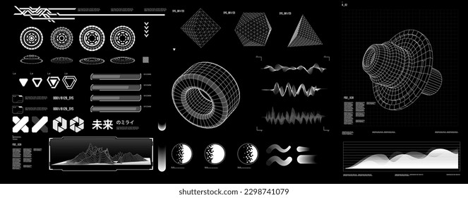 elemento de forma futurista HUD, GUI, ciencia ficción, ciberpunk, retrofuturismo, concepto, elemento abstracto de vaporwave	
