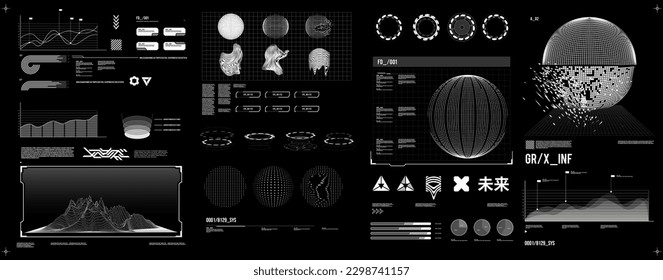 futuristic shape element HUD, GUI, Science fiction, cyberpunk, retrofuturism, concept, vaporwave abstract element	
