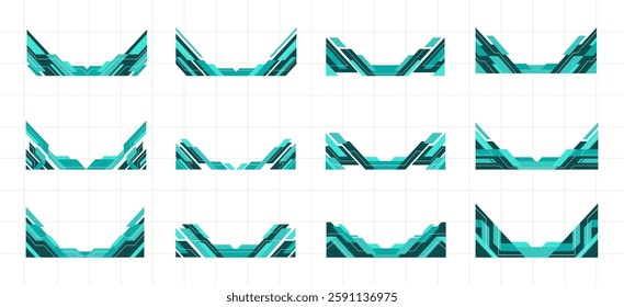 Futuristic Shape Footer, Border and Corner Frame Vector Set Collection. Decorative Elements Corners, Borders, and Frames. Modern Abstract Shape for Banner, Certificates, Invitations, and Covers Design
