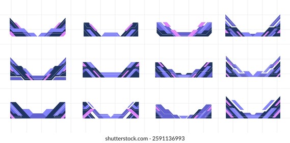 Futuristic Shape Footer, Border and Corner Frame Vector Set Collection. Decorative Elements Corners, Borders, and Frames. Modern Abstract Shape for Banner, Certificates, Invitations, and Covers Design