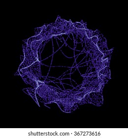 Futuristic shape of particles array. Digital explosion concept.