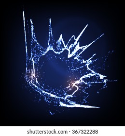 Futuristic shape of particles array. Digital explosion concept.