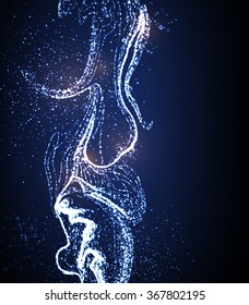 Futuristic shape of particles array. Digital explosion concept.