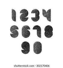 Futuristic shapes numbers set with hand drawn lines texture.