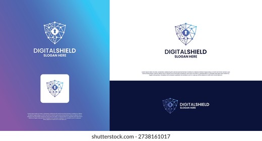 Futuristic shield data protection logo design.
