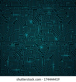 Futuristic Shining Dark Blue Technology Background Ã?Â¢?? Printed Circuit Board Seamless with Pattern in Swatches