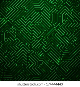 Futuristic Shining Green Technology Background Ã?Â¢?? Printed Circuit Board Seamless with Pattern in Swatches