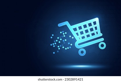 Futuristic Shopping cart digital transformation abstract blue technology background. Online business and Digital store concept. Vector illustration