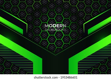 Futuristic Simple Overlapped Dark and Green Background with Glow Hexagon Pattern