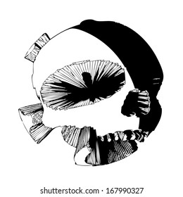 Futuristic skull devil vector - isolated transparent hi-tech head on white background