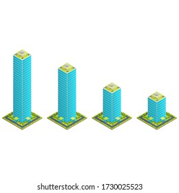 Futuristic Skyscraper with Green Roof Concept 3d Isometric View Building Architecture Construction. Vector illustration