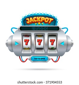 Futuristic slot machine illustration, isolated on white background.