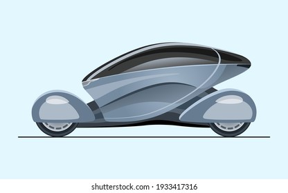 futuristic small car. blue metallic concept car in profile. vector illustration
