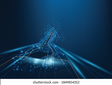 Microchip de neón azul inteligente futurista con concepto de intercambio y recolección de datos que puede ser usado para presentar computadora cuántica, centro de datos o tecnología venidera. Ilustración vectorial.
